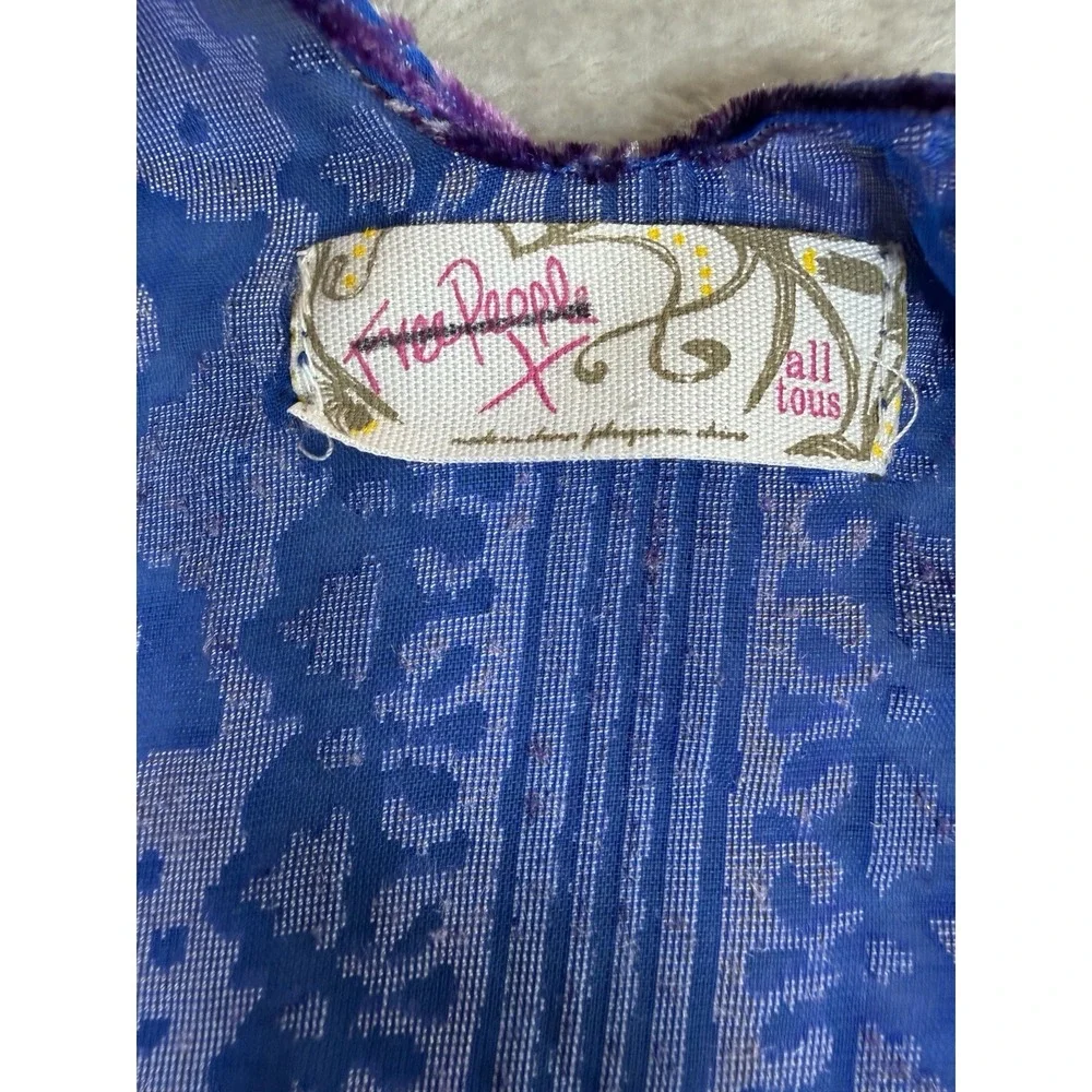 Free People All Tied Up Blue Purple Burnout Velvet Kimono Open Front One Size